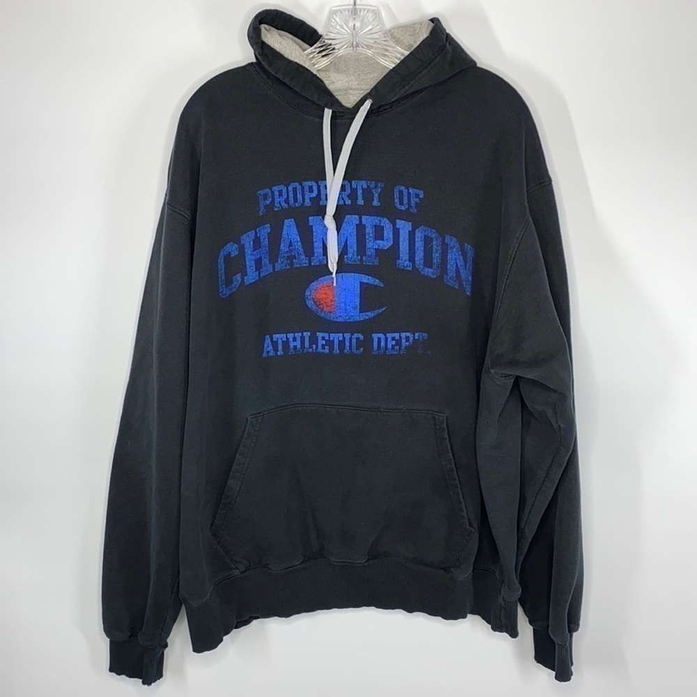 Champion Black Eco Hooded Sweatshirt Big Logo Size XL